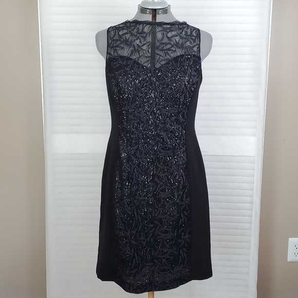 LAST CHANCE Badgley Mischka Collection sequin lace cocktail dress 14 - Picture 2 of 12